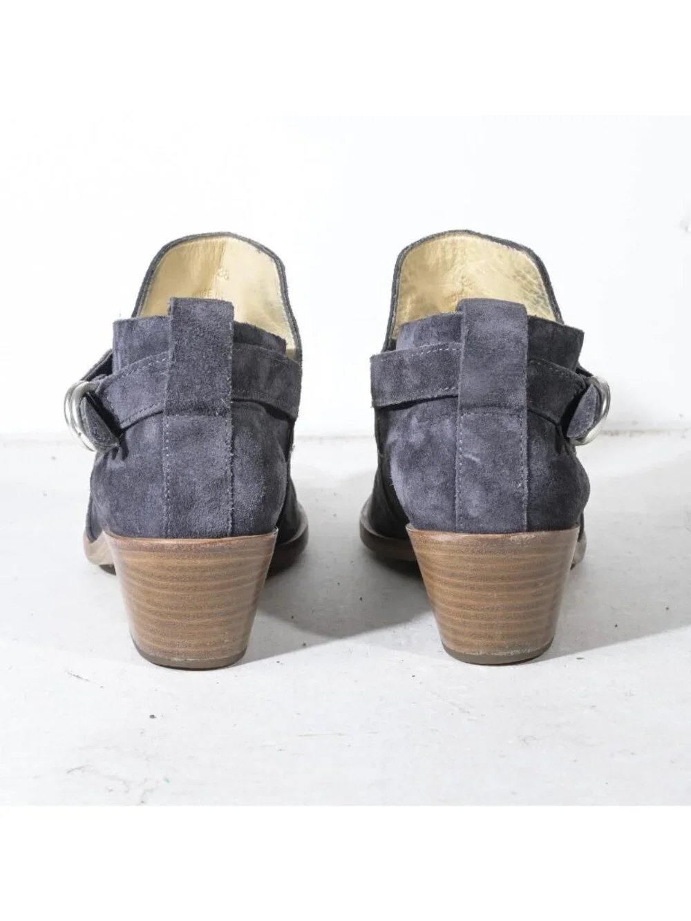 Rag & Bone Western Ankle Bootie Shootie Gray Suede Mid Block Heel Strap Detail M - Picture 4 of 7